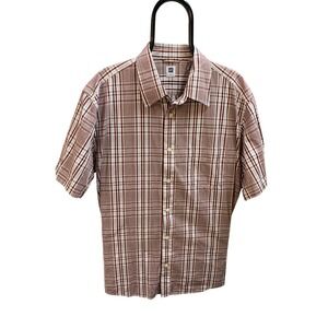 Gap Mens XL Brown Plaid Short Sleeve Button Down Shirt Fall 2005 Vintage 310665